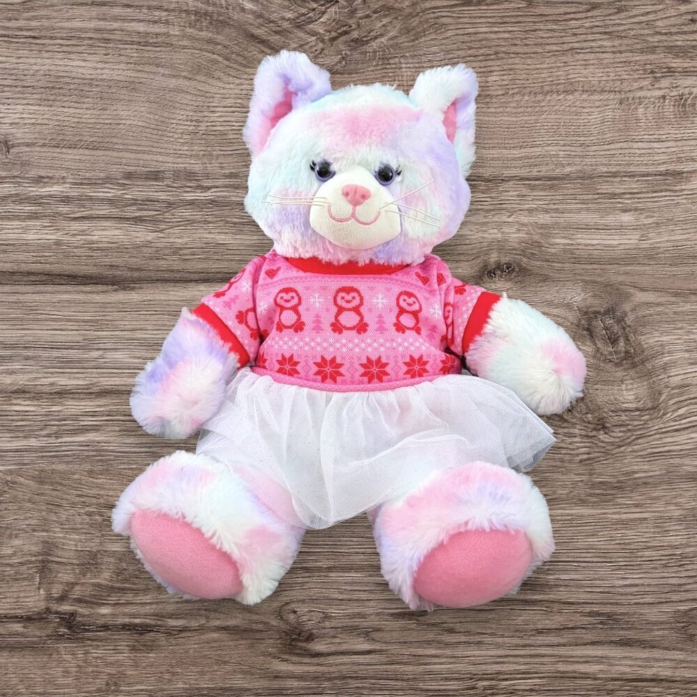 BABW Build A Bear Pastel Rainbow Cat Plush Pink Sweater Dress Tutu Valentine BAB